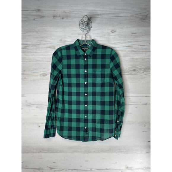 J.Crew Mercantile Shirt Womens XS Green Navy Buffalo Check Plaid Button Down - Picture 1 of 9